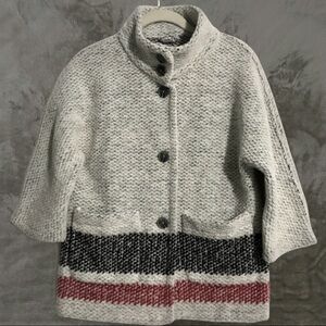 GAP Kids Grey Button Up Cozy Knitted Sweater Cape Poncho w/ Pockets Size Medium